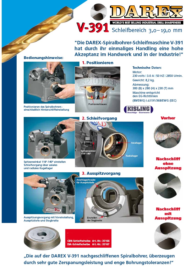 Bohrerschleifmaschine Darex V 391 für Bohrer ø3,0 19 mm  